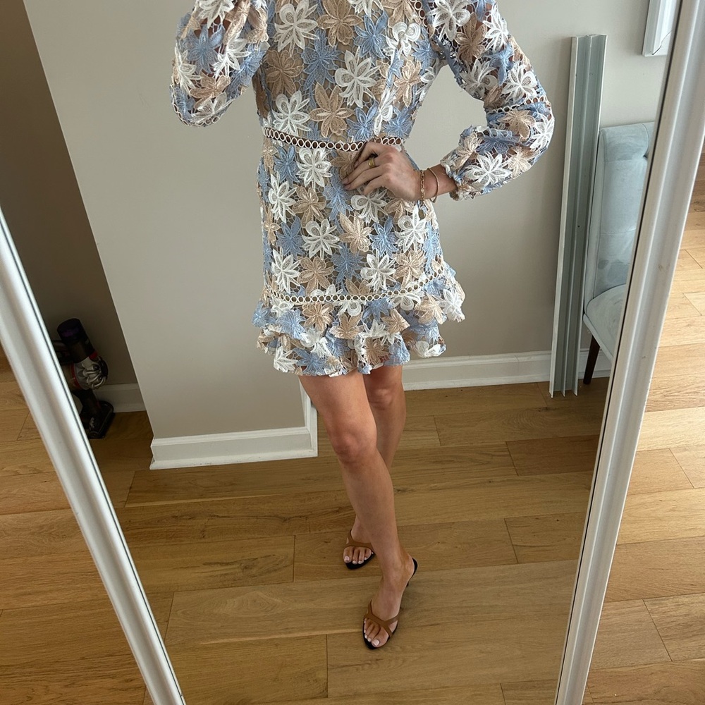 Just Me White and Blue Sequin Embellished Fit and Flare Dress